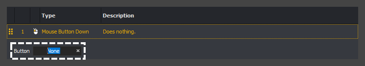 The input command action editor showing how to select the button textbox for a mouse button down action in InstructBot.