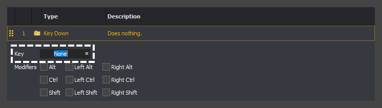 The input command action editor showing how to select the key textbox in InstructBot.