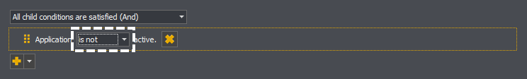 The condition editor showing an example of an application active condition matching when the application is inactive in InstructBot.