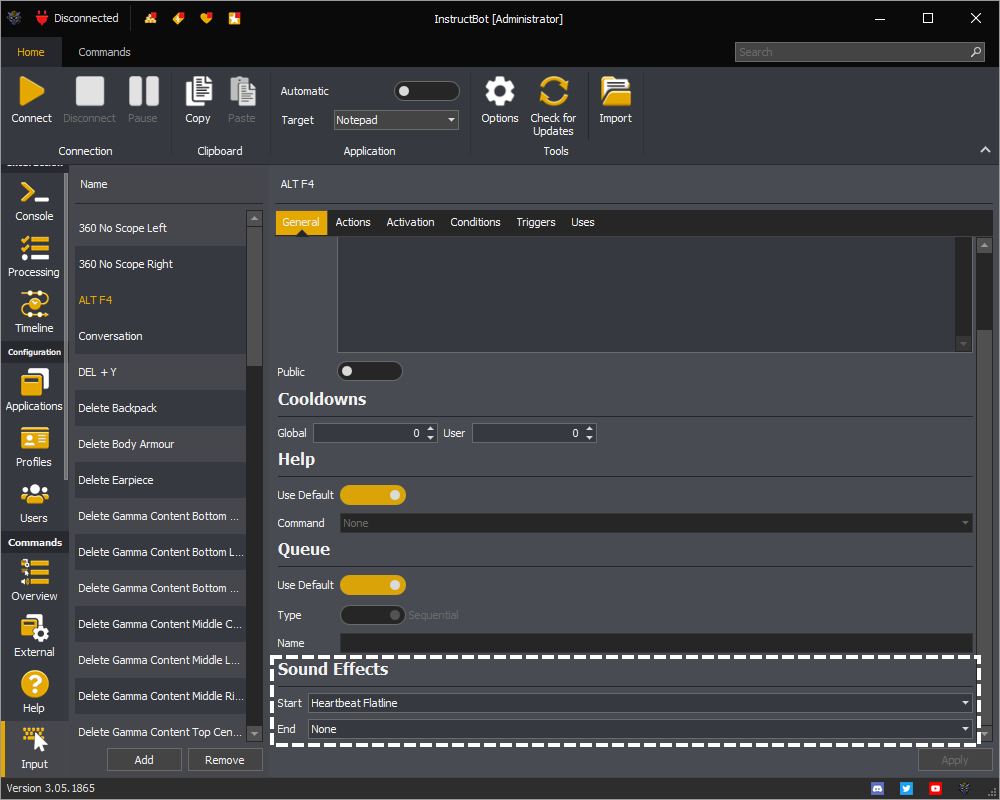 An example of the Sound Effects section in InstructBot.