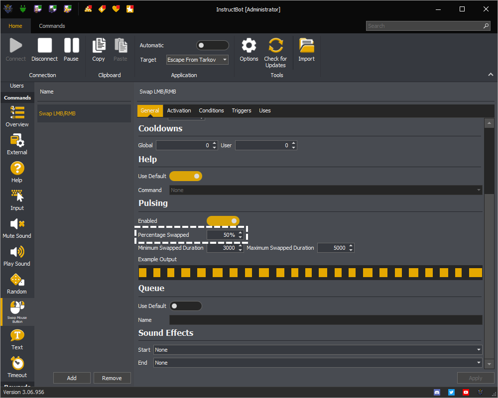 InstructBot showing the pulsing percentage swapped of a command.