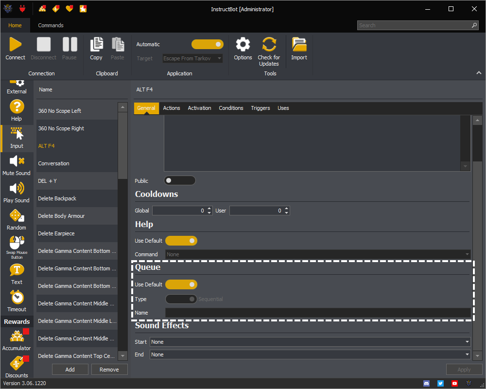 An example of the Queue section in InstructBot.