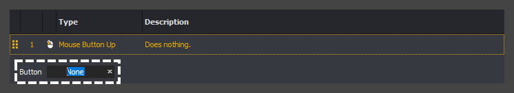 The input command action editor showing how to select the button textbox for a mouse button up action in InstructBot.