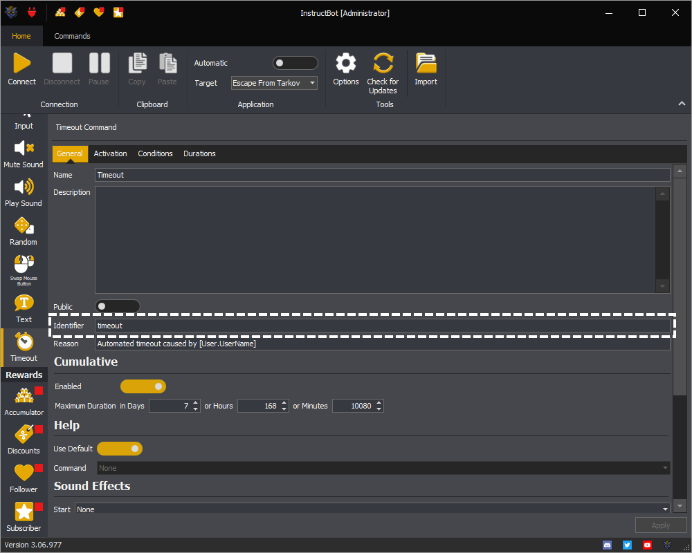 InstructBot showing how to assign the identifier to the command.