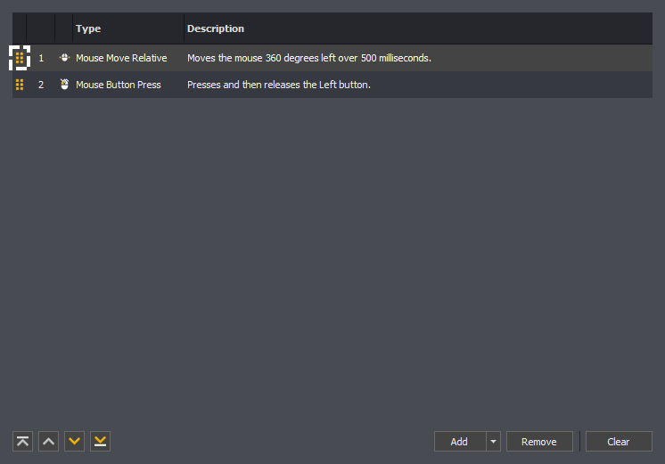 Showing an example of a drag handle for reordering actions of an input command in InstructBot.