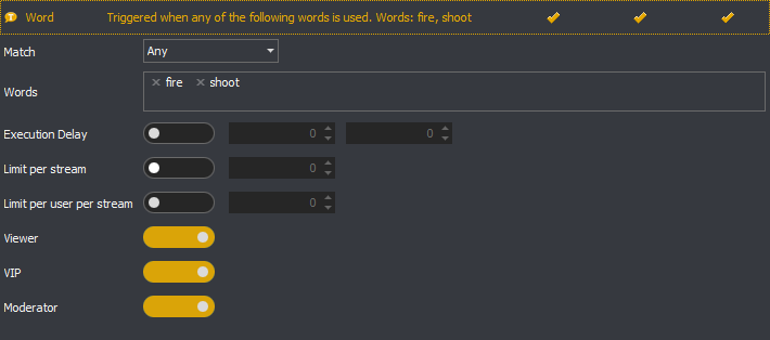 Example of a Word trigger using the Any mode in InstructBot.