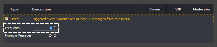 The trigger editor showing the frequency setting of a timed trigger in InstructBot.